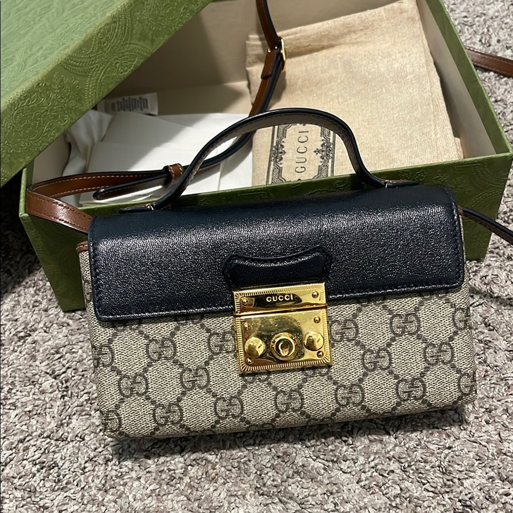 SOLD- Gucci Mini Padlock Bag -Black and Beige